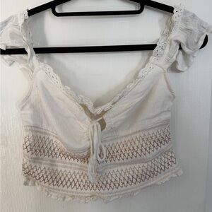 White Lace Trimmed Women's Top